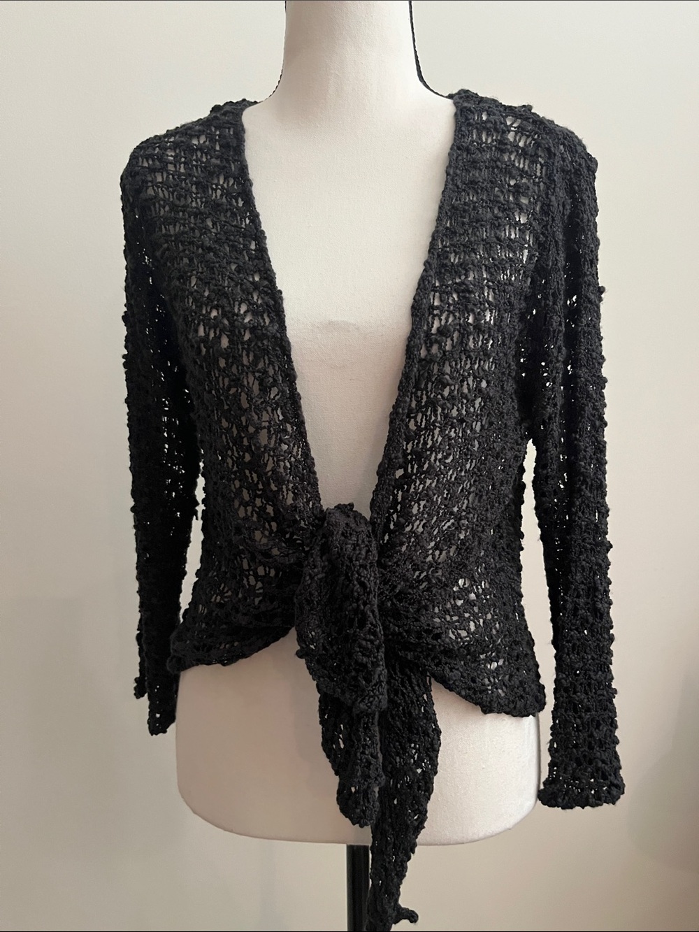 Haystacks Black Tanami Crochet Open Popcorn Knit Shrug  NWT One Size Sm Med